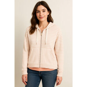 Women's Columbia Pink & White Striped Full-Zip Hoodie Size L